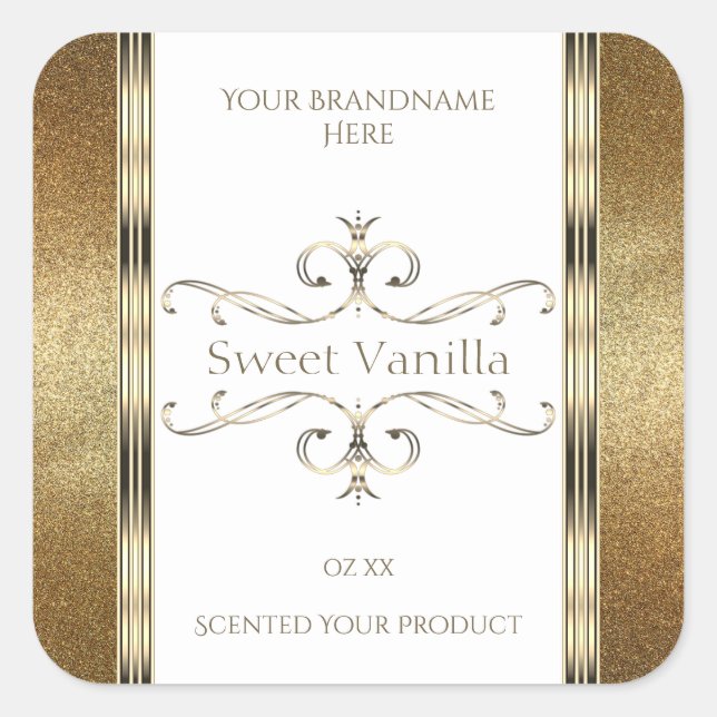 Elegant Ornate Gold Glitter White Product Labels (Front)