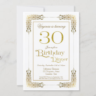 Elegant Ornate Gold Lace 30th Birthday Dinner Invitation