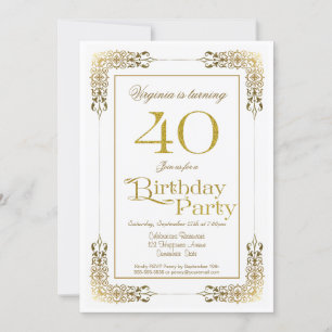 Elegant Ornate Gold Lace 40th Birthday Party Invitation