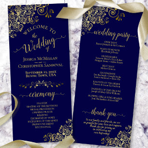 Elegant Ornate Gold Lace on Navy Blue Wedding Programme