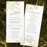 Elegant Ornate Gold Lace on White Wedding Programme<br><div class="desc">This beautiful wedding program features an elegant design with gold text on a white background and lacy golden faux foil curls and swirls in the corners. The titles are written in fancy script calligraphy, and there is space for your ceremony and wedding party details, as well as a short thank...</div>