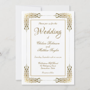 Elegant Ornate Gold Lace Wedding Invitation