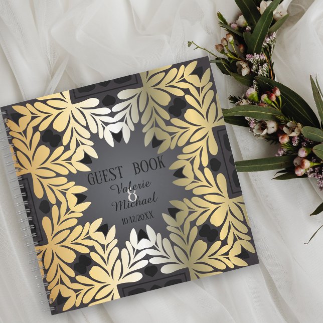 Elegant Ornate Gold Leafy Frame Wedding Guest Book (Creator Uploaded)