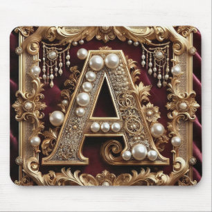 Elegant Ornate Gold Letter A Decorated With Pearls Mouse Mat