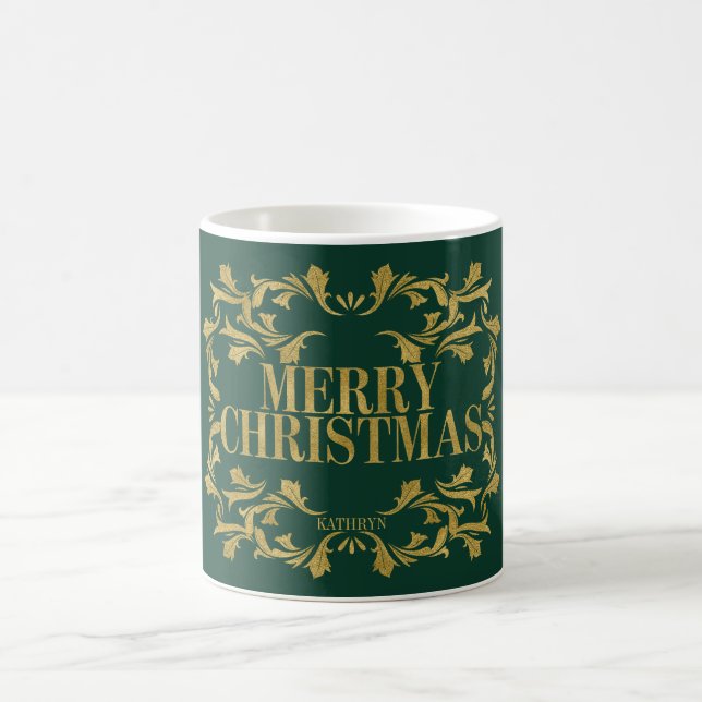 Elegant Ornate Gold Merry Christmas Coffee Mug (Center)