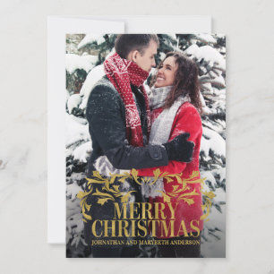Elegant Ornate Gold Merry Christmas Photo Card