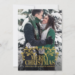 Elegant Ornate Gold Merry Christmas Photo Card