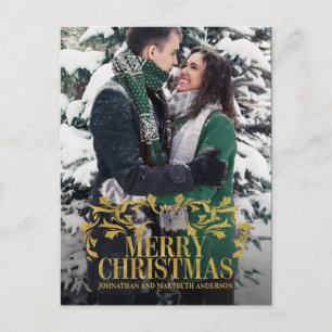 Elegant Ornate Gold Merry Christmas Photo Postcard