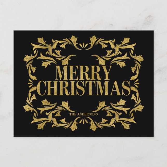 Elegant Ornate Gold Merry Christmas Postcard (Front)