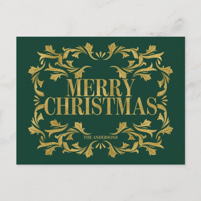 Elegant Ornate Gold Merry Christmas Postcard (Front)