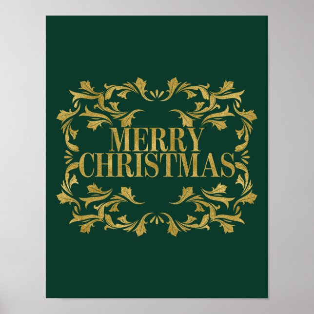 Elegant Ornate Gold Merry Christmas Poster Sign (Front)