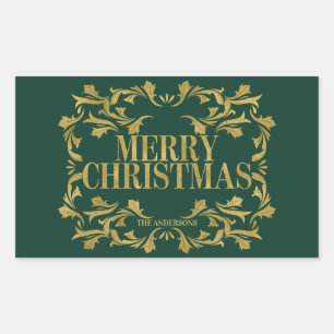 Elegant Ornate Gold Merry Christmas Sticker