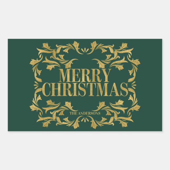 Elegant Ornate Gold Merry Christmas Sticker (Front)