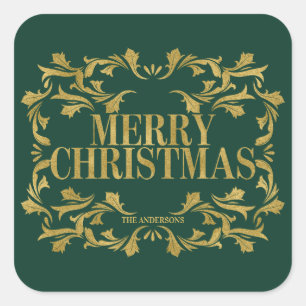 Elegant Ornate Gold Merry Christmas Sticker