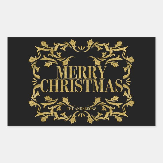Elegant Ornate Gold Merry Christmas Sticker (Front)