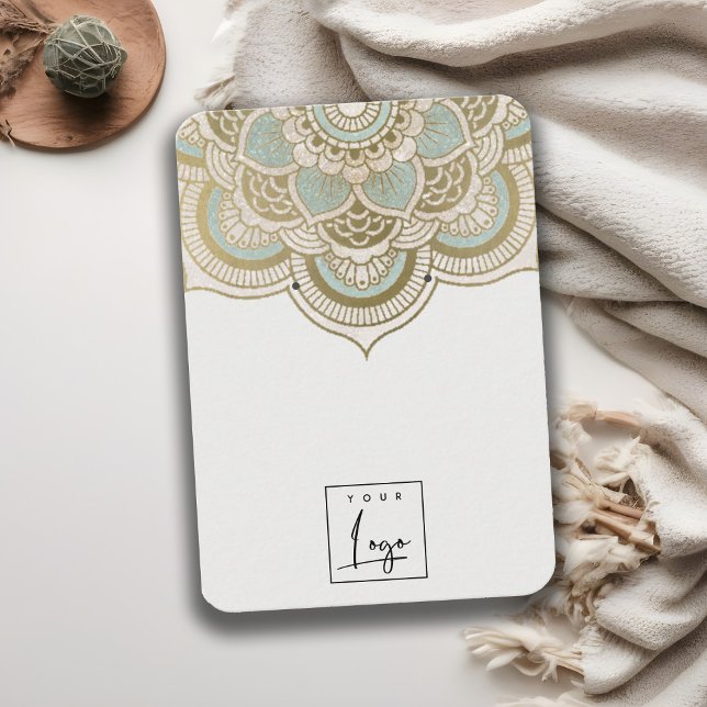 Elegant Ornate Gold Teal Mandala Earring Display Business Card (Creator Uploaded)