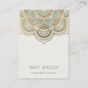 Elegant Ornate Gold Teal Mandala Earring Display Business Card