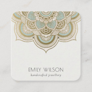 Elegant Ornate Gold Teal Mandala Earring Display Square Business Card