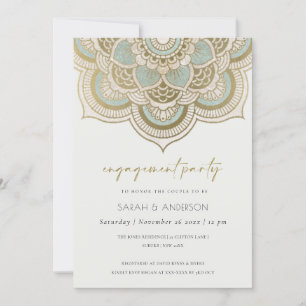 Elegant Ornate Gold Teal Mandala Engagement Invite