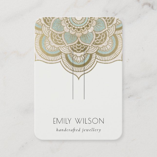 Elegant Ornate Gold Teal Mandala Hairpin Display Business Card (Front)