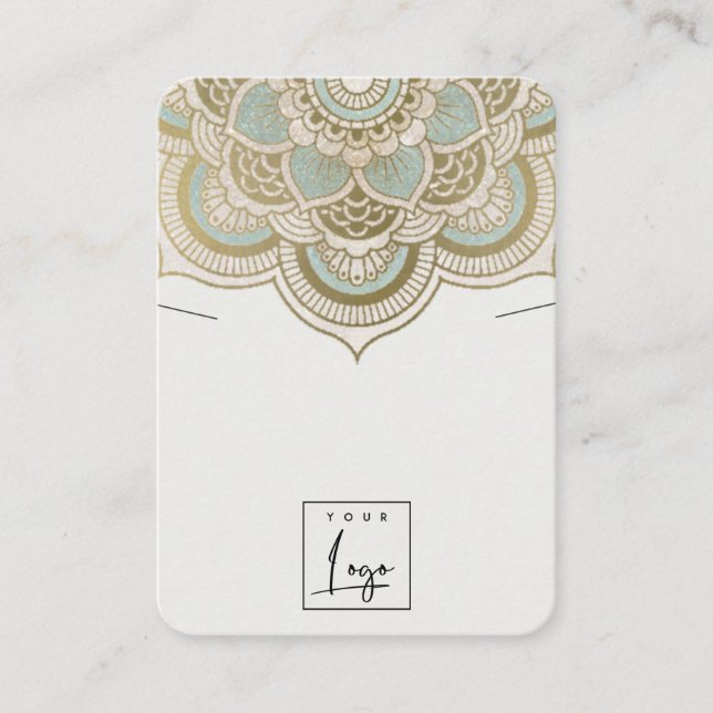 Elegant Ornate Gold Teal Mandala Necklace Display Business Card (Front)