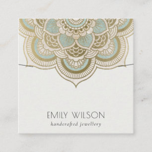 Elegant Ornate Gold Teal Mandala Necklace Display Square Business Card