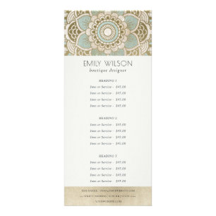 Elegant Ornate Gold Teal Mandala Service Price Rack Card