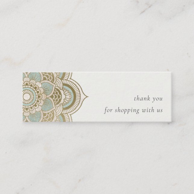 Elegant Ornate Gold Teal Mandala Thank You Mini Business Card (Front)