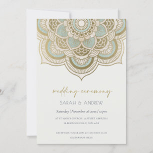 Elegant Ornate Gold Teal Mandala Wedding Invite