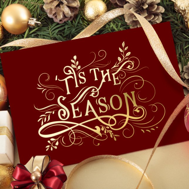 Elegant Ornate Gold 'Tis the Season Typography  Foil Holiday Card (Creator Uploaded)