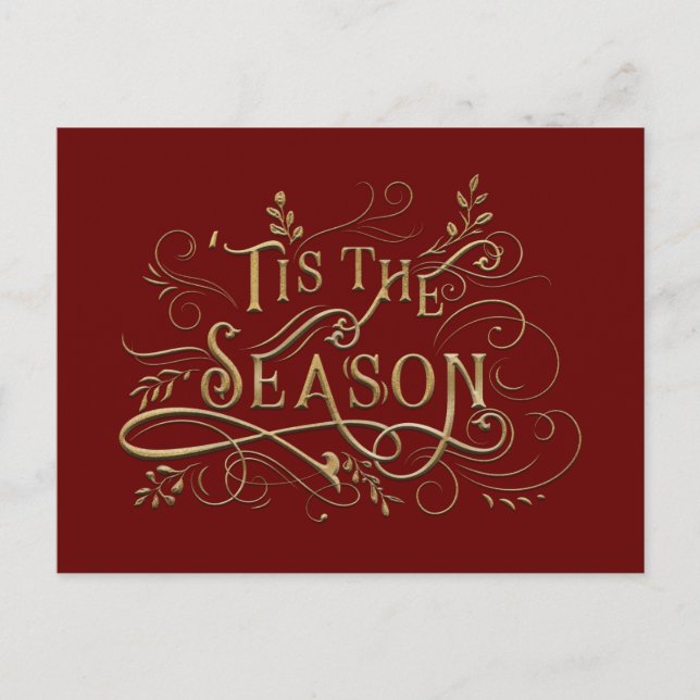 Elegant Ornate Gold 'Tis the Season Typography  Holiday Postcard (Front)