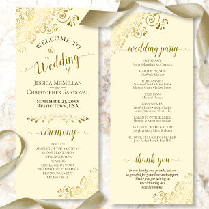 Elegant Ornate Golden Curls on Cream Wedding Programme