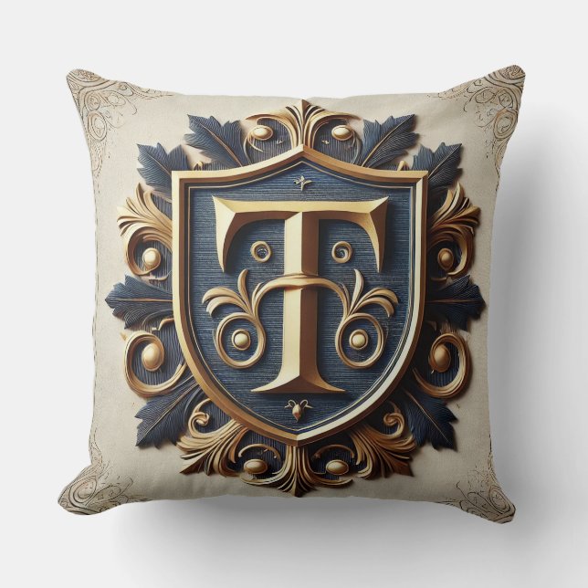 Elegant Ornate Heraldic Shield Cushion (Front)
