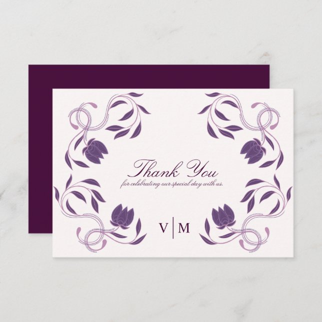Elegant Ornate Paisley Fated Floral Wedding Thank You Card (Front/Back)