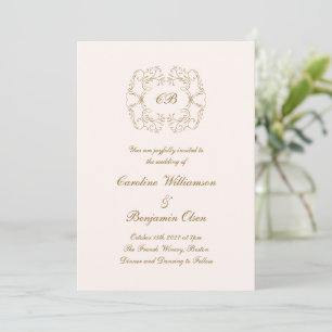Elegant Ornate Parisian Blush and Gold Wedding Invitation