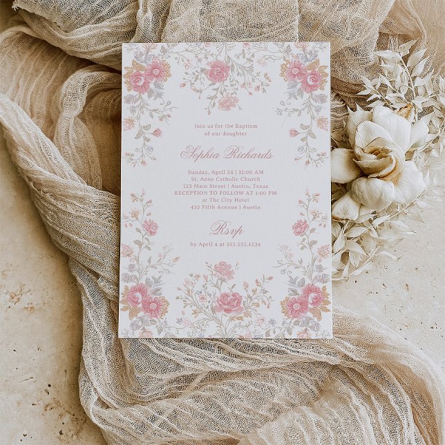 Elegant Ornate Pink Roses | Baptism Invitation (Creator Uploaded)