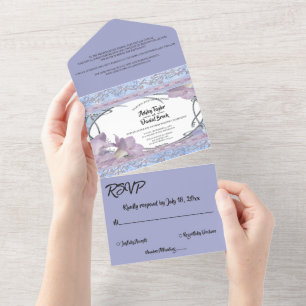 Elegant Ornate Purple Rose Delicate Wedding All In One Invitation