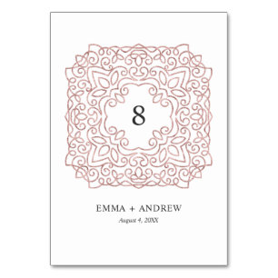 Elegant Ornate Rose Gold Glitter Table Number