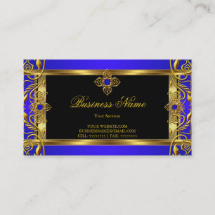 Elegant Ornate Royal Blue Jewel Black Gold Business Card