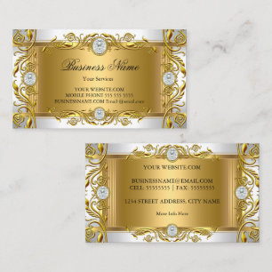 Elegant Ornate Royal Jewel White Golden Gold leaf Business Card