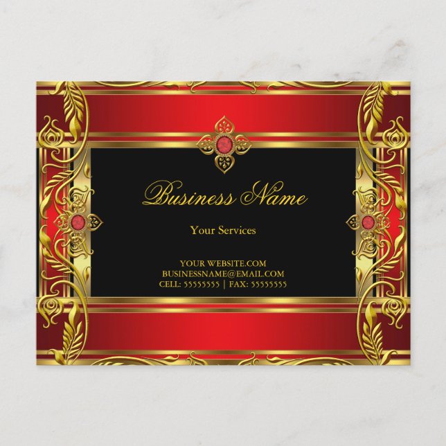 Elegant Ornate Royal Red Jewel Black Gold Postcard (Front)