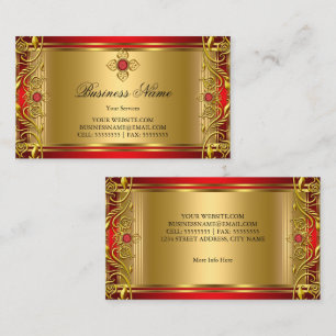 Elegant Ornate Royal Red Jewel Golden Gold Business Card