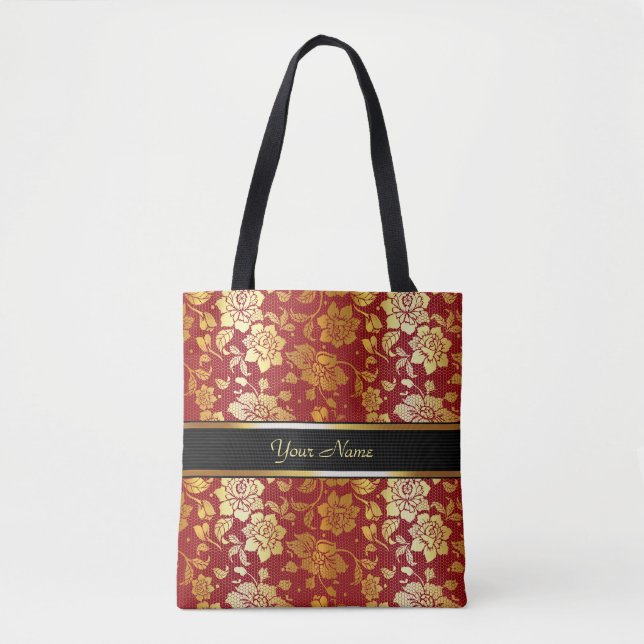 Elegant Ornate Royal Red Jewel Golden Gold  Tote Bag (Front)