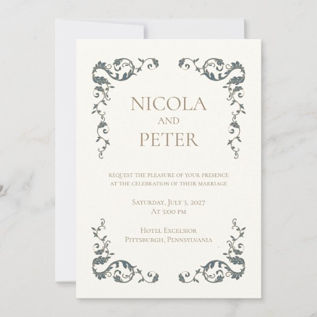 Elegant Ornate Scroll Frame Wedding Invitation (Front)