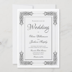 Elegant Ornate Silver Grey and White Lace Wedding Invitation