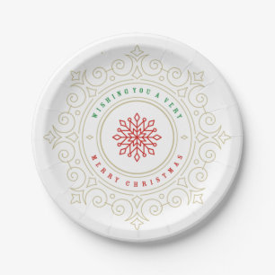 Elegant Ornate Snowflake Holiday Greeting Paper Plate