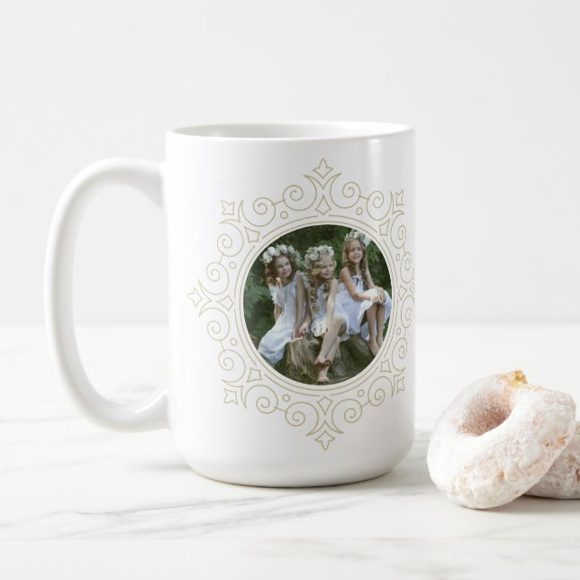 Elegant Ornate Snowflake Holiday Photo Coffee Mug (With Donut)