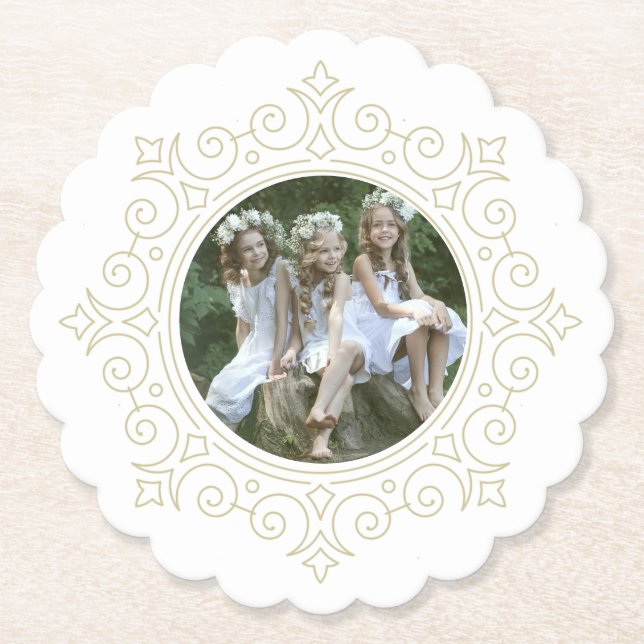 Elegant Ornate Snowflake Holiday Photo Paper Coaster (Front)
