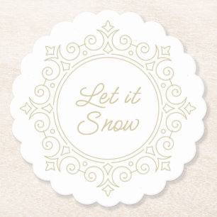 Elegant Ornate Snowflake   Let it Snow Paper Coaster