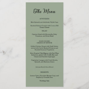 Elegant Ornate Swirl Sage Green Floral Wedding Menu